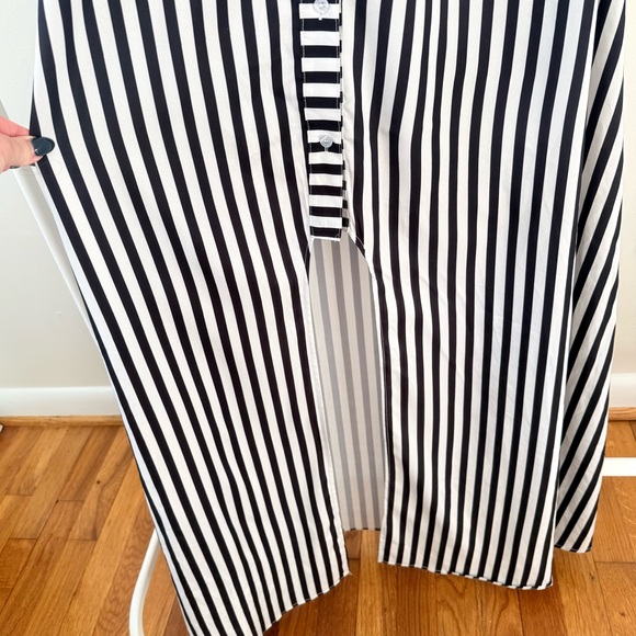 Black & White Vertical Stripe Maxi Shirt Dress / Duster - Picture 7 of 7